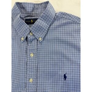 Ralph Lauren Gingham Button Down Dress Shirt XL Blue White Preppy Navy Pony